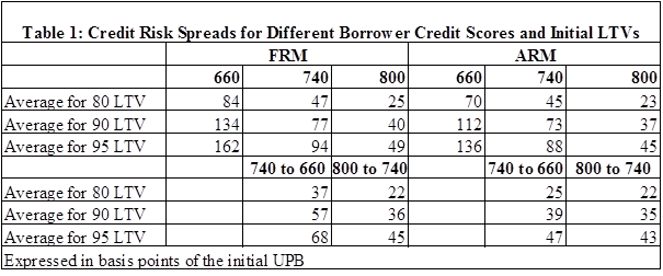 TABLE 1-credit risk score for borrower scores